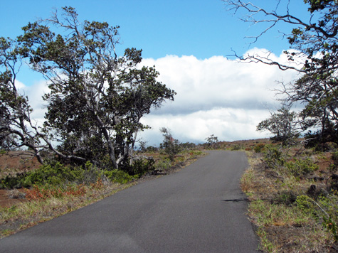 From Chain-of-Craters Road it's a nine-mile drive on Hilina Pali Road to the trailhead. The road is one lane, but it's paved, and at the time we went it was in excellent condition.