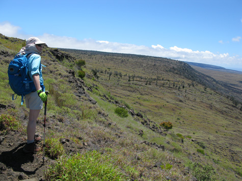 This is me, shortly after the start of our hike, near the top of the Hilina Pali Trail. Photo by Ronald J. Nagata