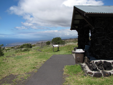 This is the small shelter at the end of Hilina Pali Road.  The trail starts by the sign in the background.